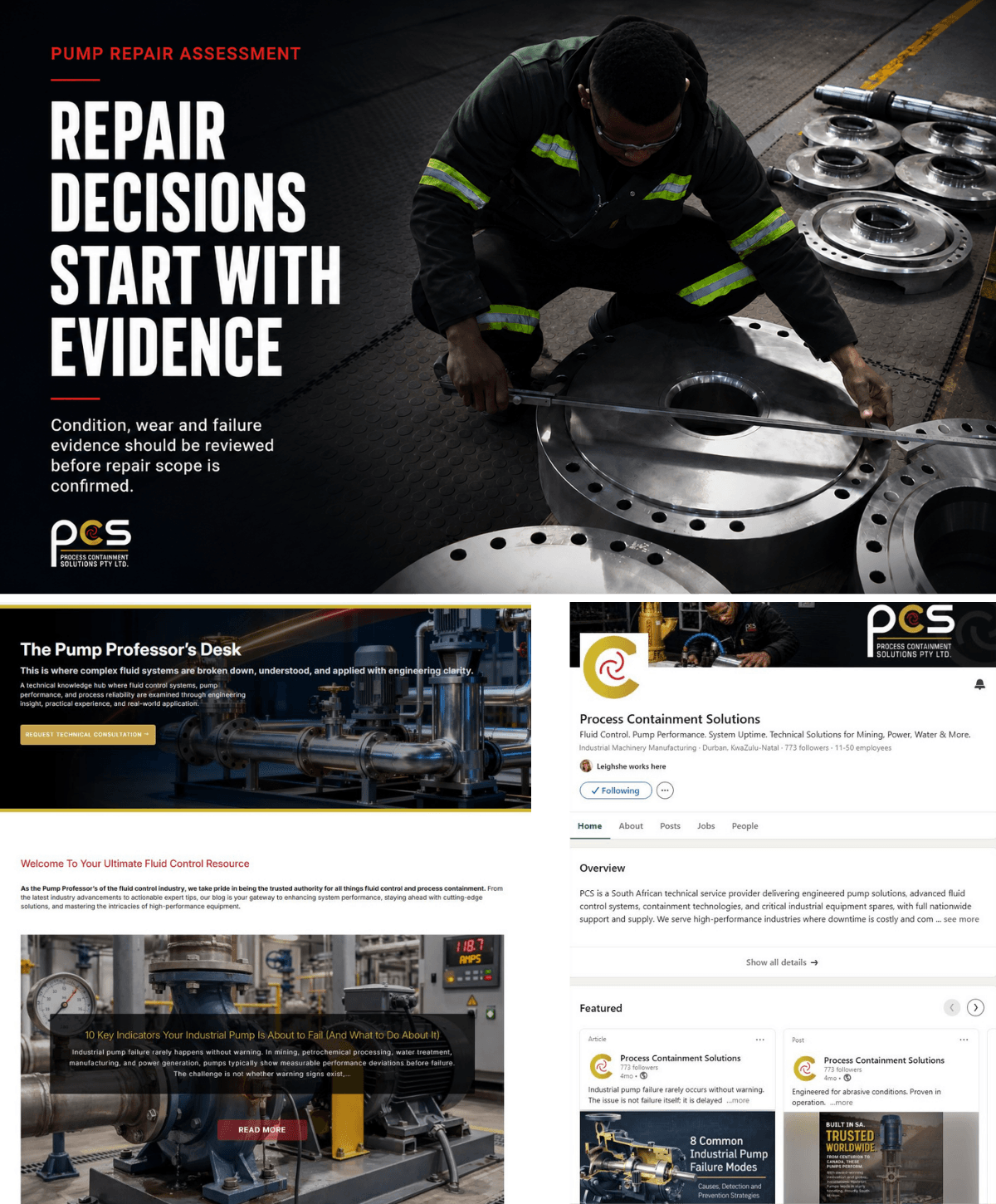 Process Containment Solutions Digital Marketing and Technical Content Selected Process Containment Solutions technical marketing work, including pump repair campaign content, website communication and LinkedIn visibility.