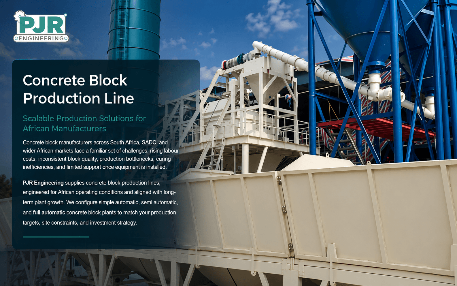 PJR Engineering concrete block production line website project graphic