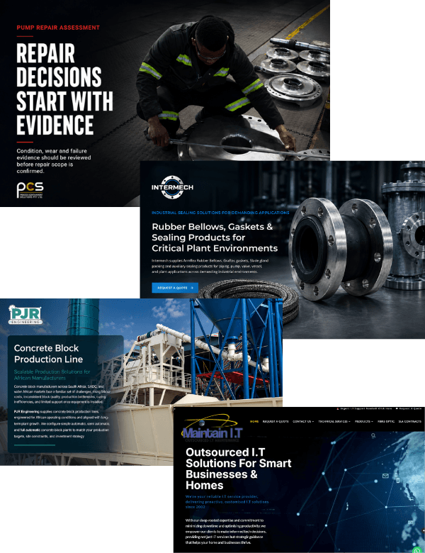 Selected Illumin8 Marketing client work for PCS, Intermech, PJR Engineering and Maintain I.T.