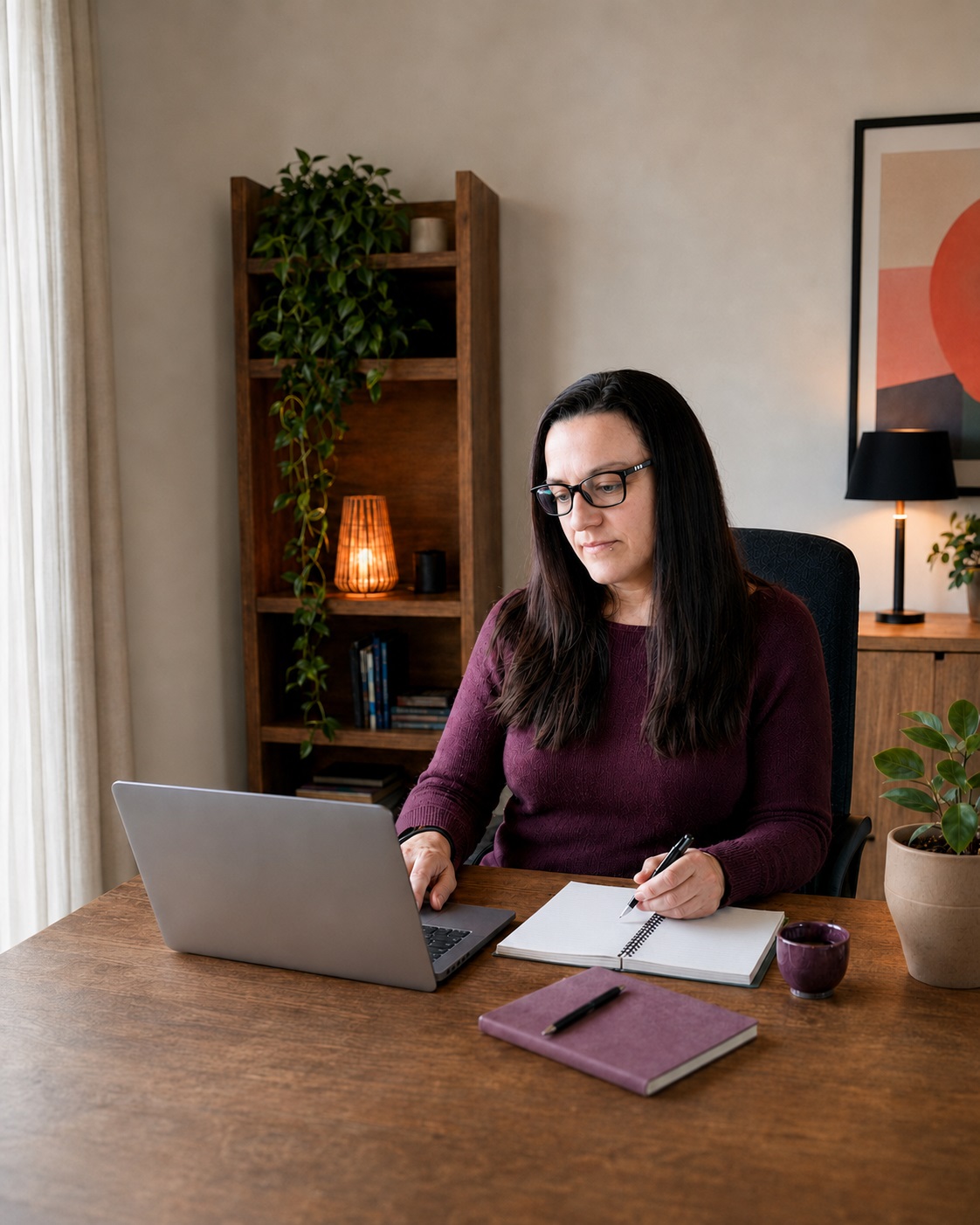 Michele van der Walt working at a laptop as a marketing strategist and brand consultant